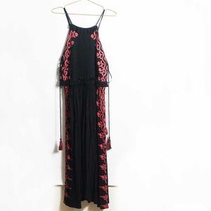 Free People Black Spaghetti Strap Maxi Dress with Embroidery XS